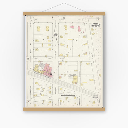 Old map wall art mockup — magnetic wood frame on white wall — Sanborn Fire Insurance Map from Watertown, Jefferson County, Wisconsin (1915), Sheet #0018
