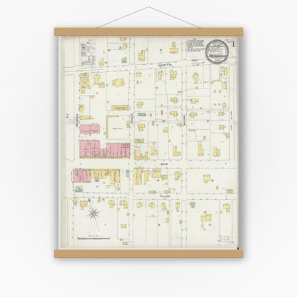 Old map wall art mockup — magnetic wood frame on white wall — Sanborn Fire Insurance Map from Nacogdoches, Nacogdoches County, Texas (1896) - Complete Map Set