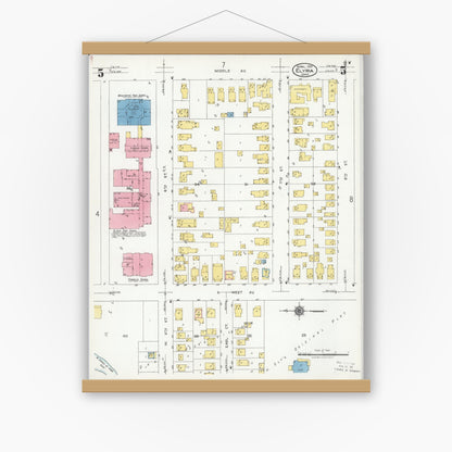 Old map wall art mockup — magnetic wood frame on white wall — Sanborn Fire Insurance Map from Elyria, Lorain County, Ohio (1925), Sheet #0005