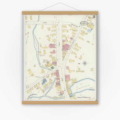 Old map wall art mockup — magnetic wood frame on white wall — Sanborn Fire Insurance Map from Waterville, Oneida County, New York (1894), Sheet #0002