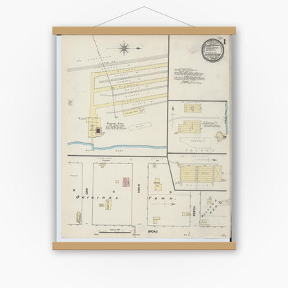 Old map wall art mockup — magnetic wood frame on white wall — Sanborn Fire Insurance Map from Harrison, Clare County, Michigan (1890) - Complete Map Set