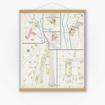 Old map wall art mockup — magnetic wood frame on white wall — Sanborn Fire Insurance Map from Valatie, Columbia County, New York (1895), Sheet #0004