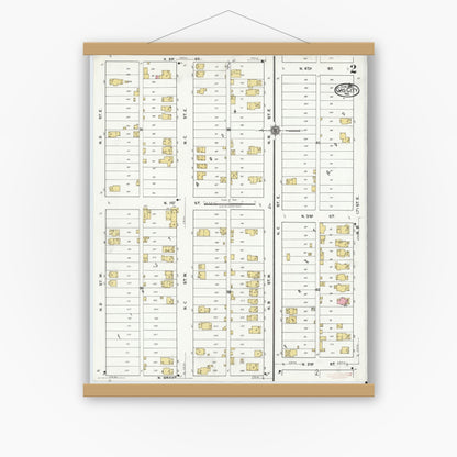 Old map wall art mockup — magnetic wood frame on white wall — Sanborn Fire Insurance Map from Gas City, Grant County, Indiana (1920), Sheet #0002