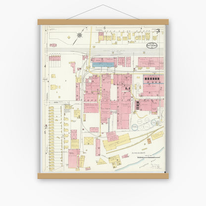 Old map wall art mockup — magnetic wood frame on white wall — Sanborn Fire Insurance Map from Natrona, Allegheny County, Pennsylvania (1912), Sheet #0003
