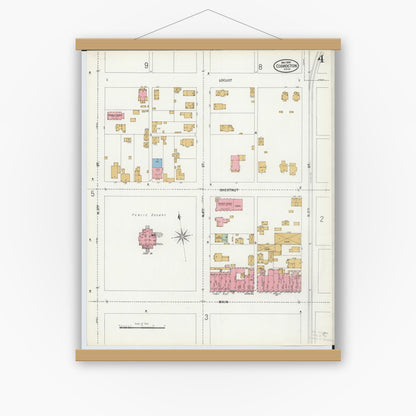 Old map wall art mockup — magnetic wood frame on white wall — Sanborn Fire Insurance Map from Coshocton, Coshocton County, Ohio (1899), Sheet #0004