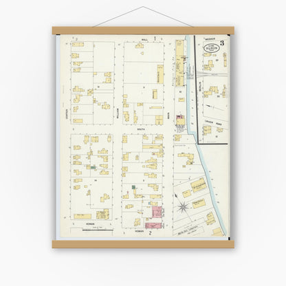 Old map wall art mockup — magnetic wood frame on white wall — Sanborn Fire Insurance Map from Huron, Erie County, Ohio (1901), Sheet #0003