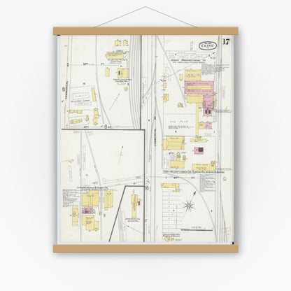 Old map wall art mockup — magnetic wood frame on white wall — Sanborn Fire Insurance Map from Cairo, Alexander County, Illinois (1896), Sheet #0017