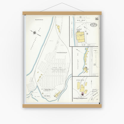 Old map wall art mockup — magnetic wood frame on white wall — Sanborn Fire Insurance Map from Ashland, Ashland County, Wisconsin (1909), Sheet #0035
