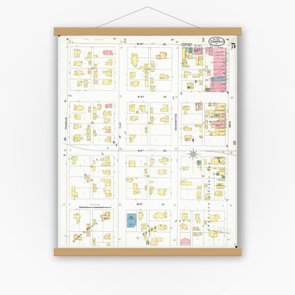 Old map wall art mockup — magnetic wood frame on white wall — Sanborn Fire Insurance Map from Cedar Falls, Black Hawk County, Iowa (1900), Sheet #0005