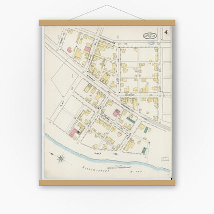Old map wall art mockup — magnetic wood frame on white wall — Sanborn Fire Insurance Map from Apollo, Armstrong County, Pennsylvania (1894), Sheet #0004