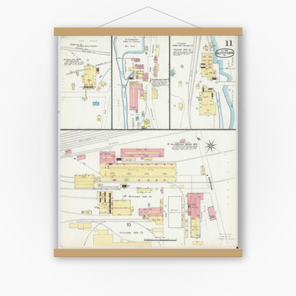 Old map wall art mockup — magnetic wood frame on white wall — Sanborn Fire Insurance Map from Pottstown, Montgomery County, Pennsylvania (1896), Sheet #0011