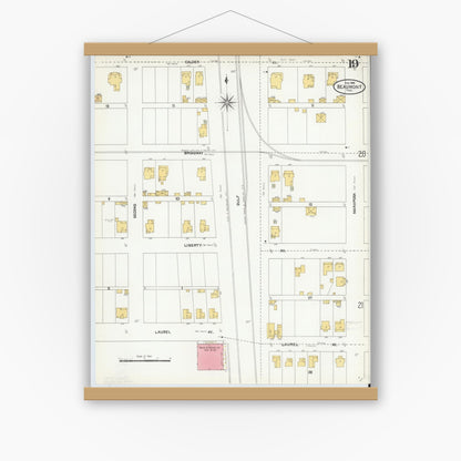 Old map wall art mockup — magnetic wood frame on white wall — Sanborn Fire Insurance Map from Beaumont, Jefferson County, Texas (1904), Sheet #0019