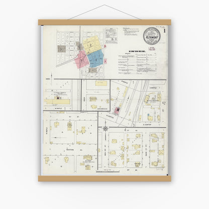 Old map wall art mockup — magnetic wood frame on white wall — Sanborn Fire Insurance Map from Altamont, Effingham County, Illinois (1911) - Complete Map Set