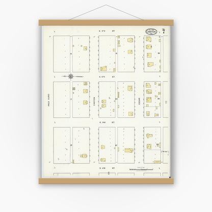 Old map wall art mockup — magnetic wood frame on white wall — Sanborn Fire Insurance Map from Canyon, Randall County, Texas (1920), Sheet #0007