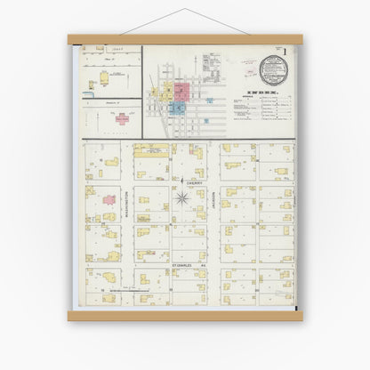Old map wall art mockup — magnetic wood frame on white wall — Sanborn Fire Insurance Map from Mcleansboro, Hamilton County, Illinois (1894) - Complete Map Set