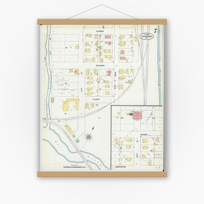 Old map wall art mockup — magnetic wood frame on white wall — Sanborn Fire Insurance Map from Louisiana, Pike County, Missouri (1902), Sheet #0007