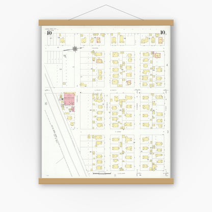 Old map wall art mockup — magnetic wood frame on white wall — Sanborn Fire Insurance Map from Goose Creek, Harris County, Texas (1939), Sheet #0010