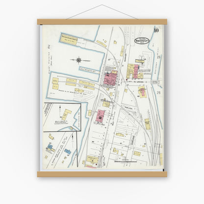 Old map wall art mockup — magnetic wood frame on white wall — Sanborn Fire Insurance Map from Traverse City, Grand Traverse County, Michigan (1920), Sheet #0010