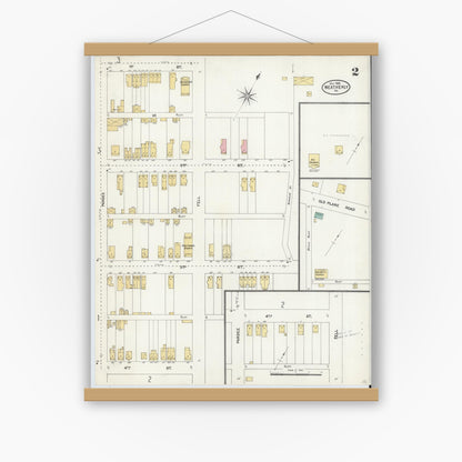 Old map wall art mockup — magnetic wood frame on white wall — Sanborn Fire Insurance Map from Weatherly, Carbon County, Pennsylvania (1905), Sheet #0002