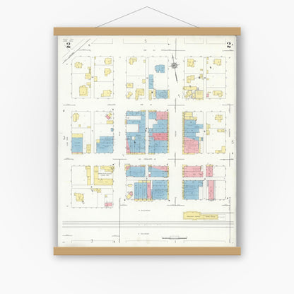 Old map wall art mockup — magnetic wood frame on white wall — Sanborn Fire Insurance Map from Hico, Hamilton County, Texas (1934), Sheet #0002