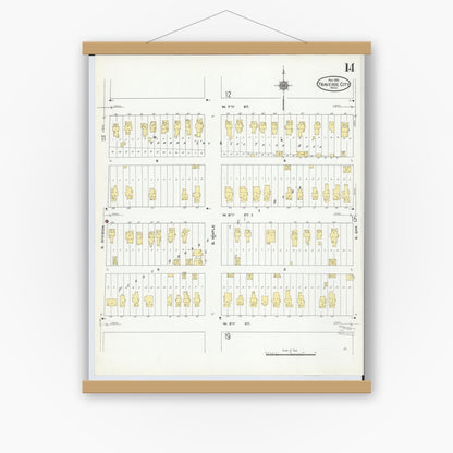 Old map wall art mockup — magnetic wood frame on white wall — Sanborn Fire Insurance Map from Traverse City, Grand Traverse County, Michigan (1910), Sheet #0014