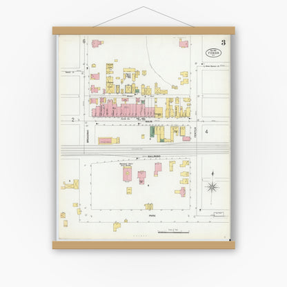 Old map wall art mockup — magnetic wood frame on white wall — Sanborn Fire Insurance Map from Fonda, Montgomery County, New York (1901), Sheet #0003