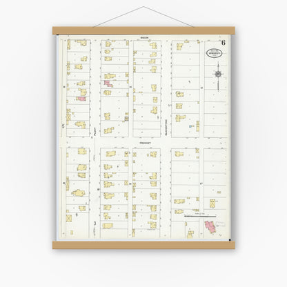 Old map wall art mockup — magnetic wood frame on white wall — Sanborn Fire Insurance Map from Amboy, Lee County, Illinois (1910), Sheet #0006