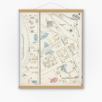 Old map wall art mockup — magnetic wood frame on white wall — Sanborn Fire Insurance Map from Ogdensburg, St. Lawrence County, New York (1884), Sheet #0002
