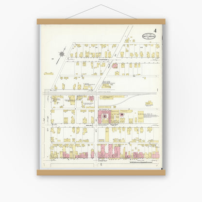 Old map wall art mockup — magnetic wood frame on white wall — Sanborn Fire Insurance Map from Mifflinburg, Union County, Pennsylvania (1913), Sheet #0004