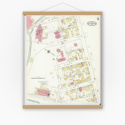Old map wall art mockup — magnetic wood frame on white wall — Sanborn Fire Insurance Map from East Liverpool, Columbiana County, Ohio (1913), Sheet #0003