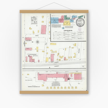 Old map wall art mockup — magnetic wood frame on white wall — Sanborn Fire Insurance Map from Reidsville, Rockingham County, North Carolina (1901), Sheet #0001