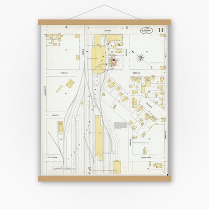 Old map wall art mockup — magnetic wood frame on white wall — Sanborn Fire Insurance Map from Beaumont, Jefferson County, Texas (1899), Sheet #0011