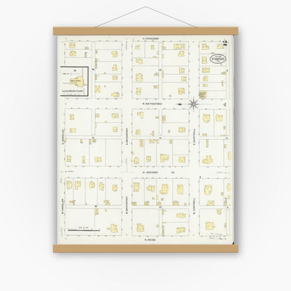 Old map wall art mockup — magnetic wood frame on white wall — Sanborn Fire Insurance Map from Stamford, Jones County, Texas (1908), Sheet #0002