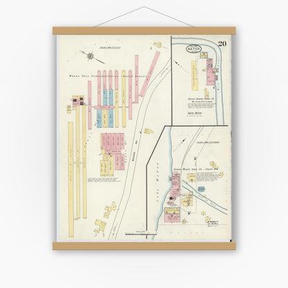 Old map wall art mockup — magnetic wood frame on white wall — Sanborn Fire Insurance Map from Natick, Middlesex County, Massachusetts (1915), Sheet #0020