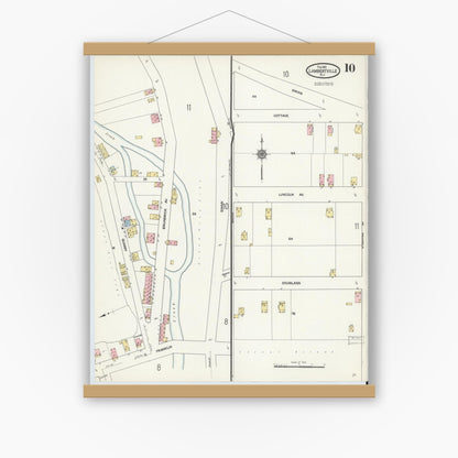 Old map wall art mockup — magnetic wood frame on white wall — Sanborn Fire Insurance Map from Lambertville, Hunterdon County, New Jersey (1912), Sheet #0010