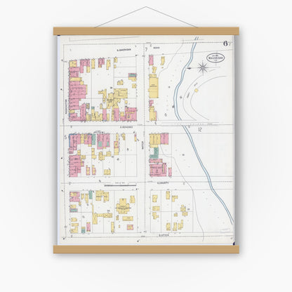 Old map wall art mockup — magnetic wood frame on white wall — Sanborn Fire Insurance Map from Waukegan, Lake County, Illinois (1906), Sheet #0006