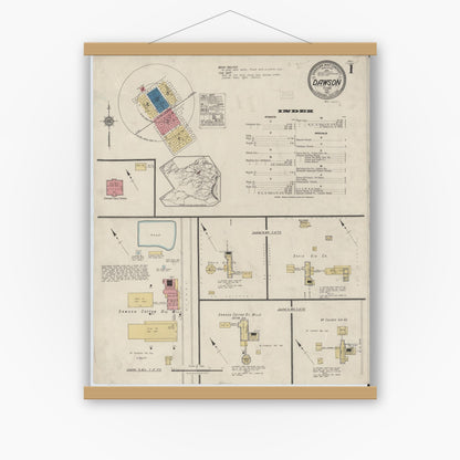 Old map wall art mockup — magnetic wood frame on white wall — Sanborn Fire Insurance Map from Dawson, Navarro County, Texas (1921), Sheet #0001