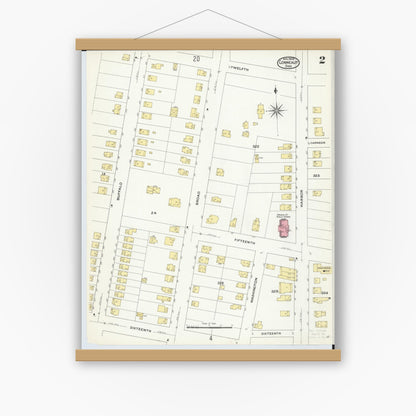 Old map wall art mockup — magnetic wood frame on white wall — Sanborn Fire Insurance Map from Conneaut, Ashtabula County, Ohio (1909), Sheet #0002