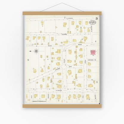 Old map wall art mockup — magnetic wood frame on white wall — Sanborn Fire Insurance Map from McKinney, Collin County, Texas (1908), Sheet #0003