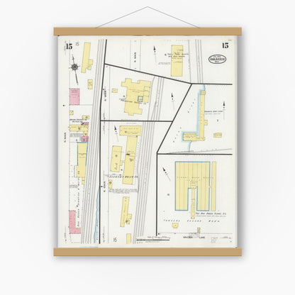 Old map wall art mockup — magnetic wood frame on white wall — Sanborn Fire Insurance Map from Ann Arbor, Washtenaw County, Michigan (1925), Sheet #0015