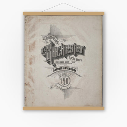 Old map wall art mockup — magnetic wood frame on white wall — Sanborn Fire Insurance Map from Rochester, Monroe County, New York (1911), Sheet #0001
