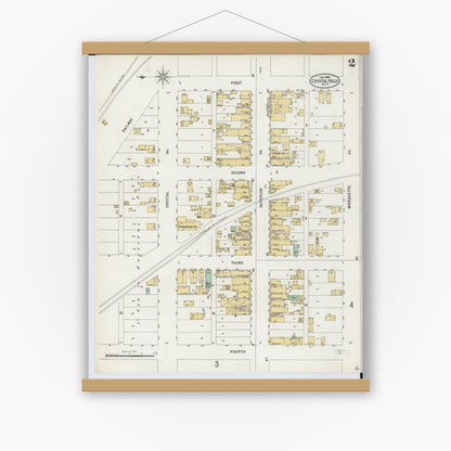 Old map wall art mockup — magnetic wood frame on white wall — Sanborn Fire Insurance Map from Crystal Falls, Iron County, Michigan (1898), Sheet #0002