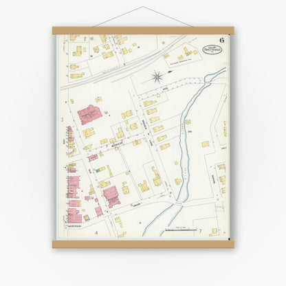 Old map wall art mockup — magnetic wood frame on white wall — Sanborn Fire Insurance Map from Fayetteville, Cumberland County, North Carolina (1908), Sheet #0006