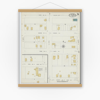 Old map wall art mockup — magnetic wood frame on white wall — Sanborn Fire Insurance Map from Saint Petersburg, Pinellas County, Florida (1908), Sheet #0009