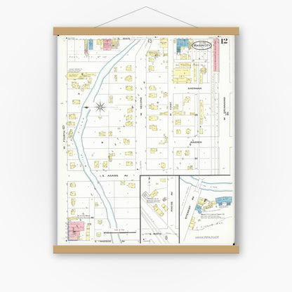 Old map wall art mockup — magnetic wood frame on white wall — Sanborn Fire Insurance Map from Mason City, Cerro Gordo County, Iowa (1909), Sheet #0012