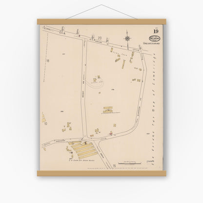 Old map wall art mockup — magnetic wood frame on white wall — Sanborn Fire Insurance Map from Belmont, Middlesex County, Massachusetts (1922), Sheet #0019