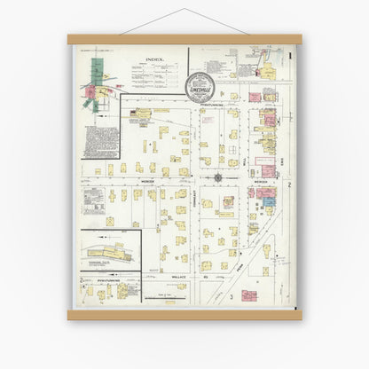 Old map wall art mockup — magnetic wood frame on white wall — Sanborn Fire Insurance Map from Linesville, Crawford County, Pennsylvania (1911) - Complete Map Set