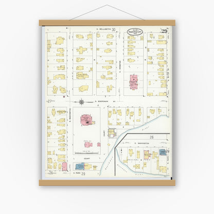 Old map wall art mockup — magnetic wood frame on white wall — Sanborn Fire Insurance Map from Traverse City, Grand Traverse County, Michigan (1910), Sheet #0029