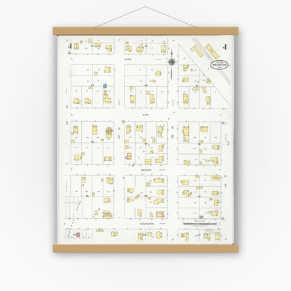 Old map wall art mockup — magnetic wood frame on white wall — Sanborn Fire Insurance Map from Brighton, Livingston County, Michigan (1928), Sheet #0004