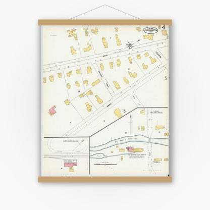 Old map wall art mockup — magnetic wood frame on white wall — Sanborn Fire Insurance Map from East Hampton, Hampshire County, Massachusetts (1902), Sheet #0004